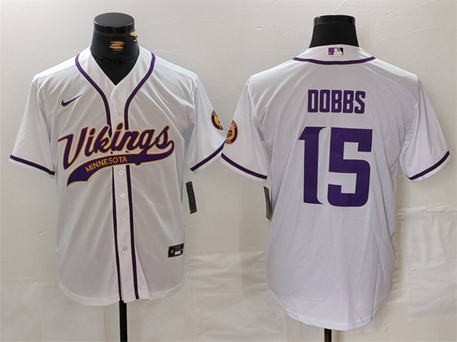 Men's Minnesota Vikings #15 Joshua Dobbs White Cool Base Stitched Baseball Jersey